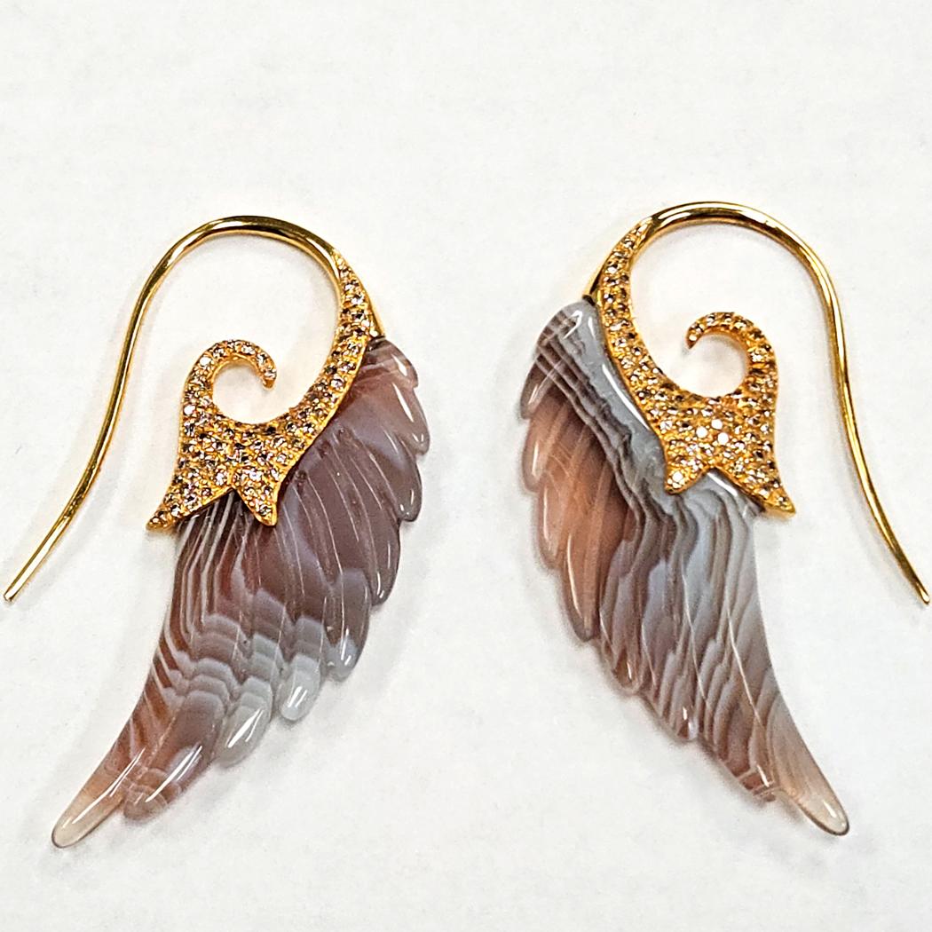 Noor Fares “Fly Me to the Moon” Diamond Wing Earrings in 18k Gold, Botswana Lace MD-EB-0249