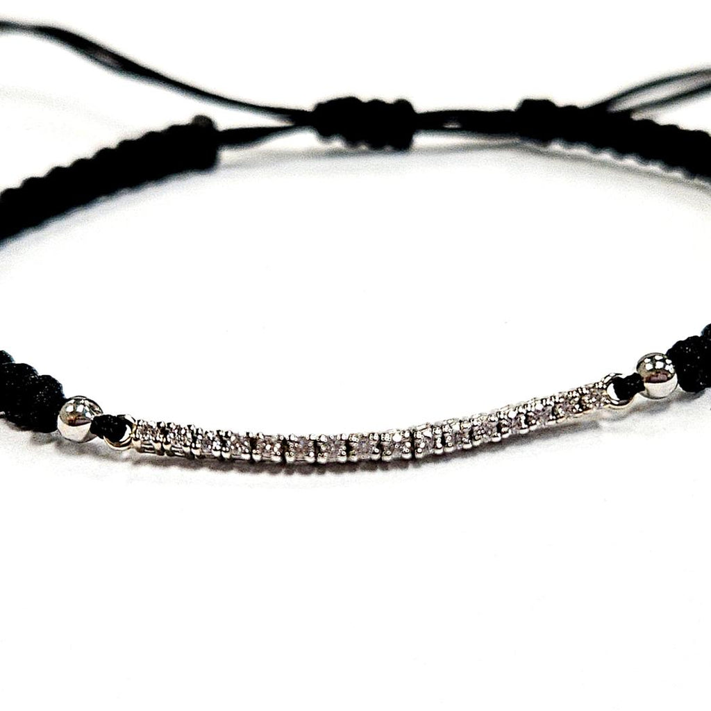 14 Karat White Gold Diamond Adjustable Unisex Bracelet, Black Cord, Accessible Luxury MDEB-00307