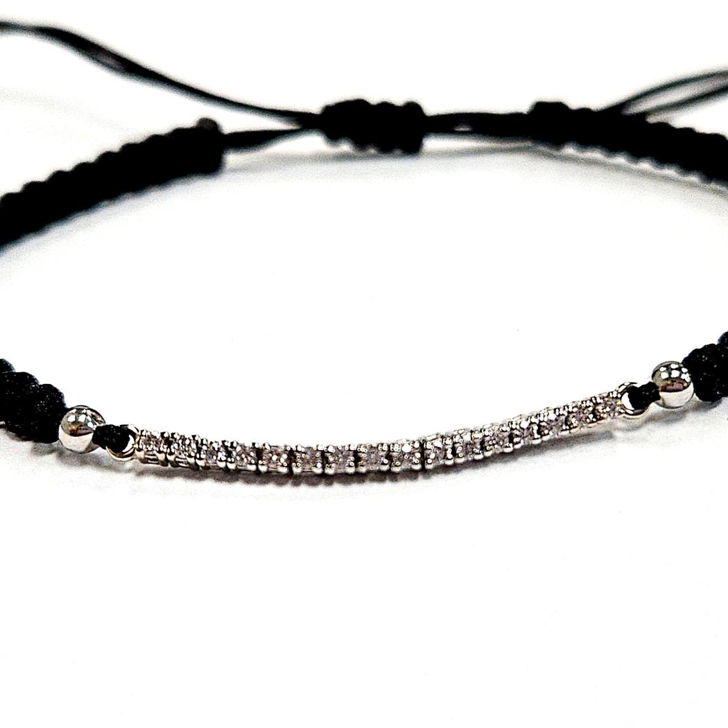 14 Karat White Gold Diamond Adjustable Unisex Bracelet, Black Cord, Accessible Luxury MDEB-00307