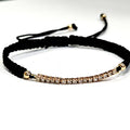 14 Karat Yellow Gold Diamond Bar Adjustable Unisex Bracelet, Black Cord, Accessible Luxury MDEB-00308