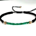 14 Karat Yellow Gold Natural Emerald Bead Adjustable Unisex Bracelet, Black Cord, Accessible Luxury MDEB-00309