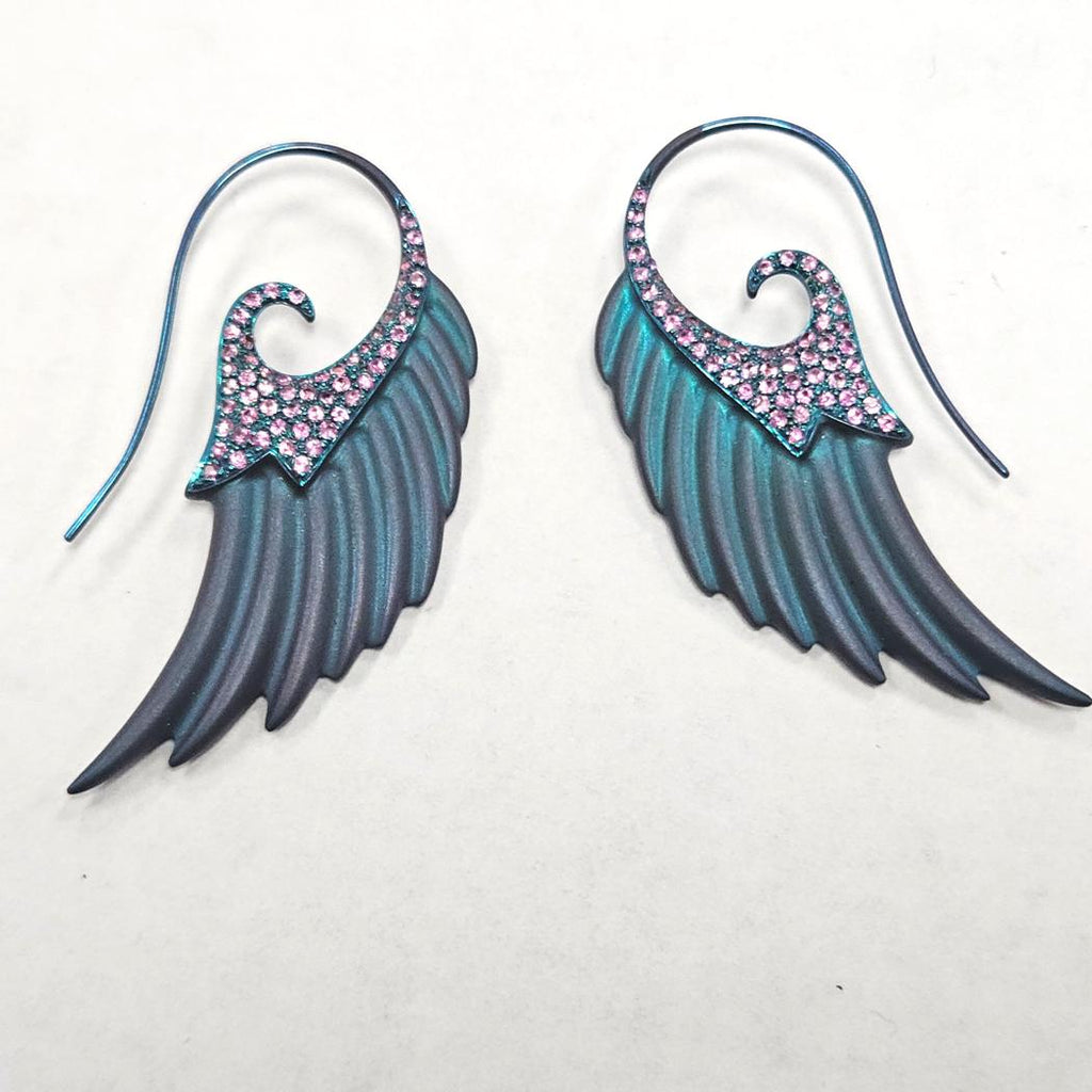 Noor Fares “Fly Me to the Moon” Wing Earrings in Sterling Silver E-Coated Cobalt  MD-EB-0250