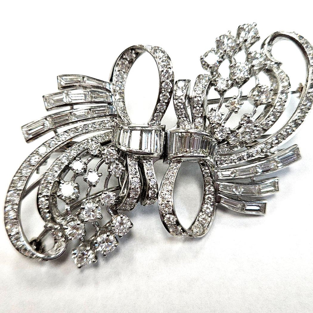 Platinum Diamond Convertible Bow Brooch Double Clip 16 Carats Edwardian MDEB-00311