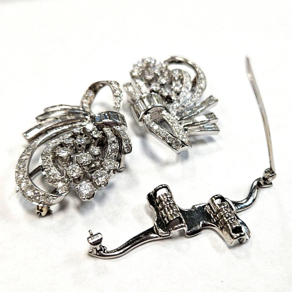 Platinum Diamond Convertible Bow Brooch Double Clip 16 Carats Edwardian MDEB-00311