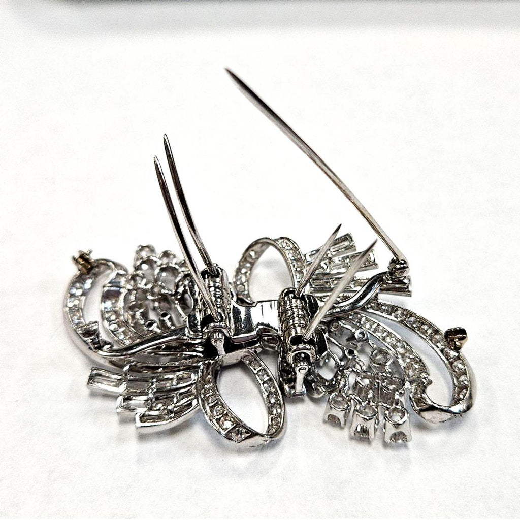 Platinum Diamond Convertible Bow Brooch Double Clip 16 Carats Edwardian MDEB-00311