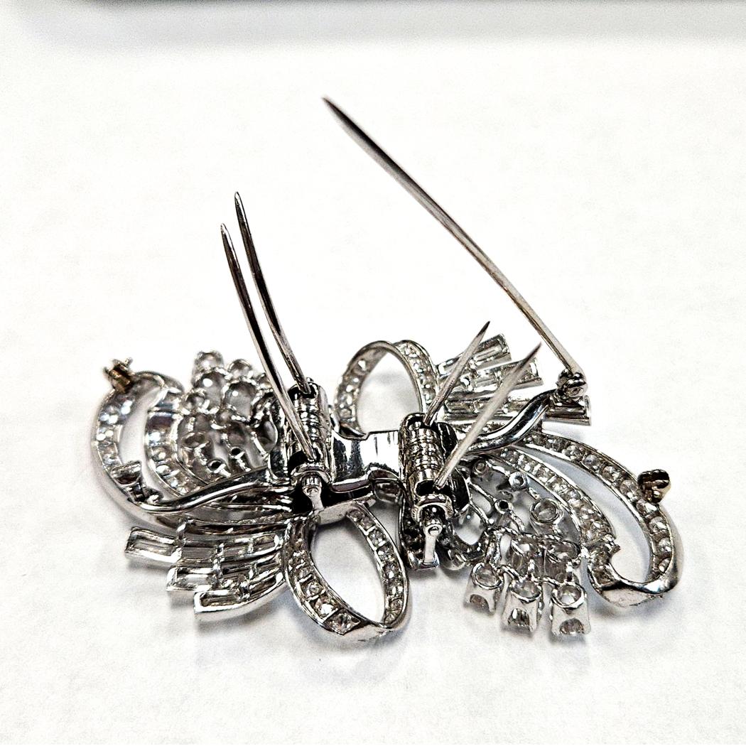 Platinum Diamond Convertible Bow Brooch Double Clip 16 Carats Edwardian MDEB-00311