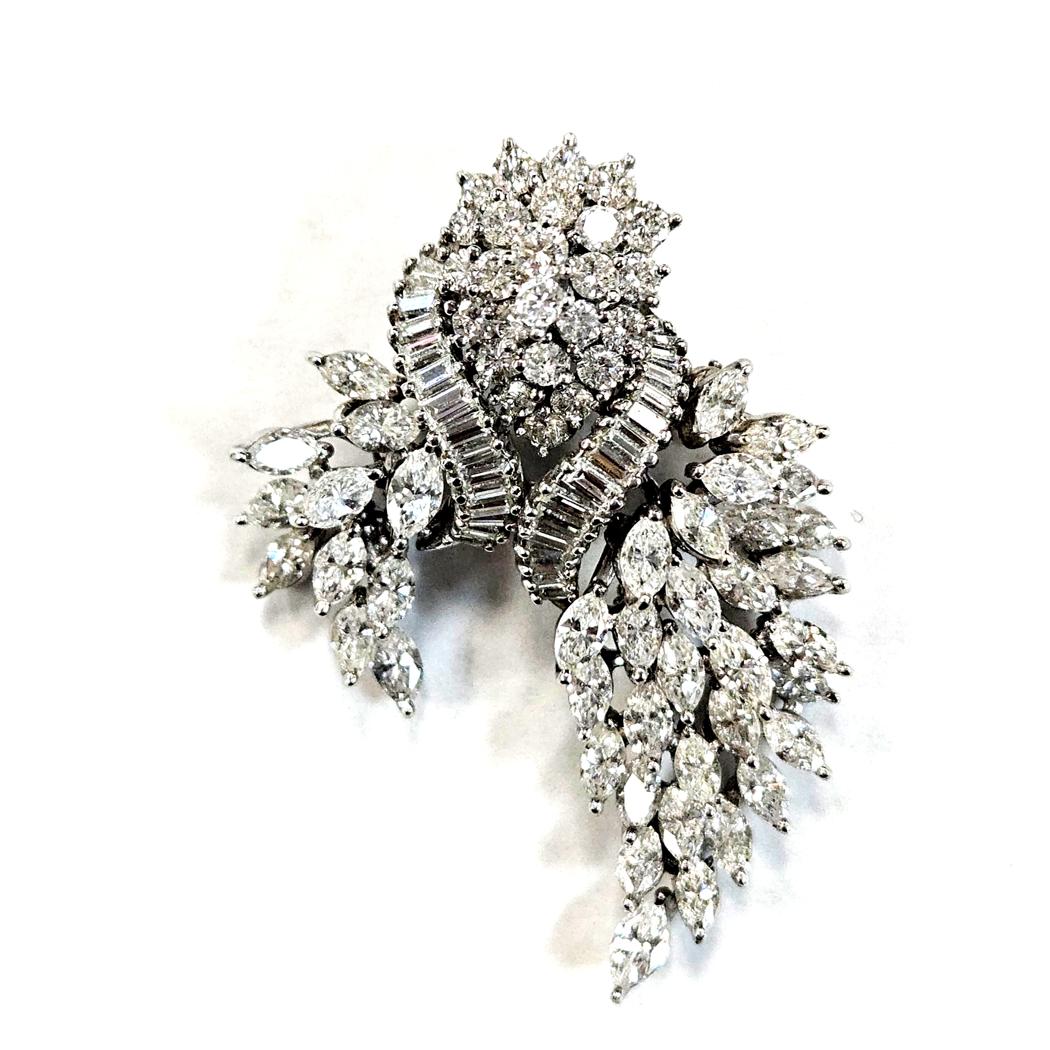 Vintage Platinum Diamond Spray Brooch Articulated Marquise Cascade 10.40 Carats MDEB-00312