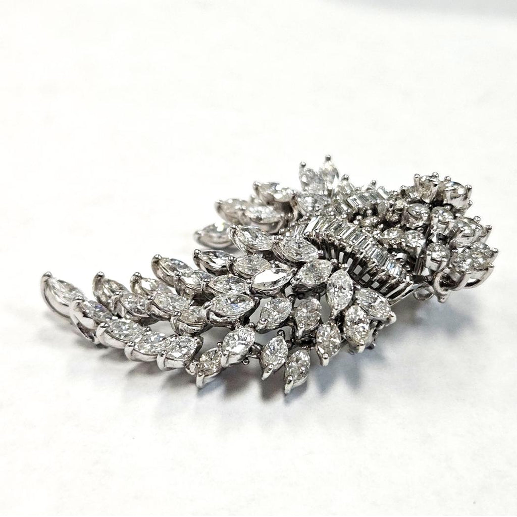 Vintage Platinum Diamond Spray Brooch Articulated Marquise Cascade 10.40 Carats MDEB-00312