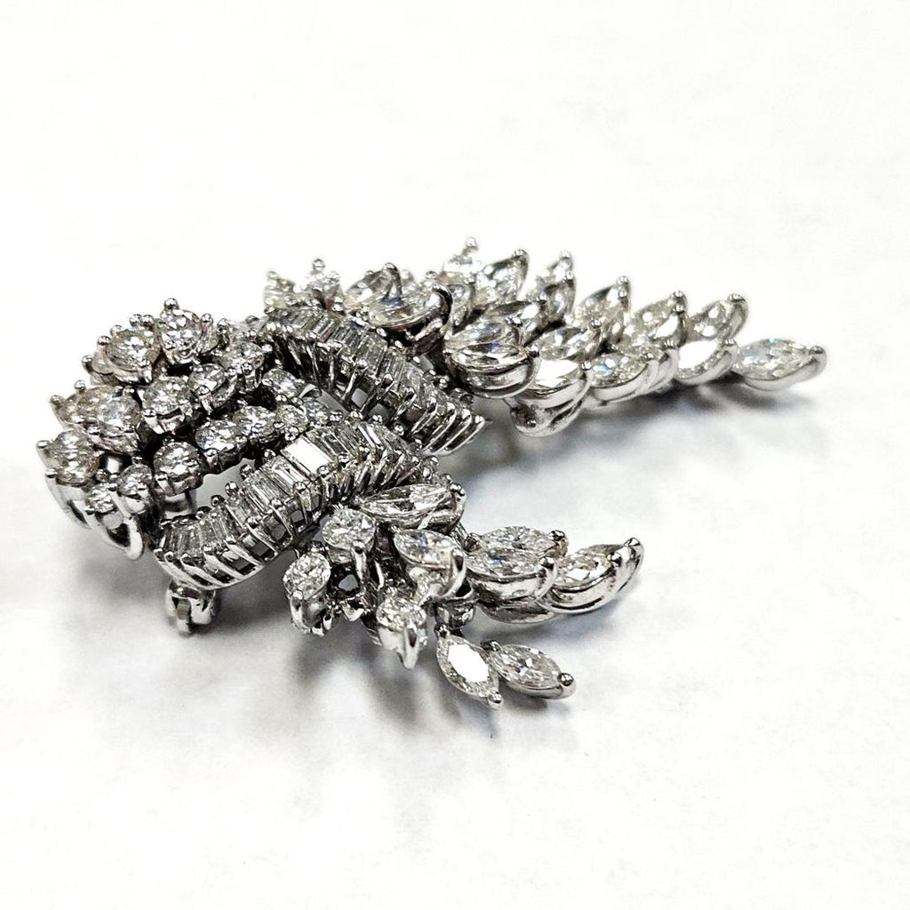 Vintage Platinum Diamond Spray Brooch Articulated Marquise Cascade 10.40 Carats MDEB-00312