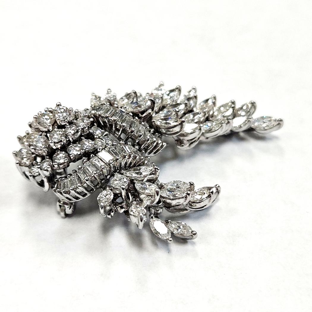 Vintage Platinum Diamond Spray Brooch Articulated Marquise Cascade 10.40 Carats MDEB-00312