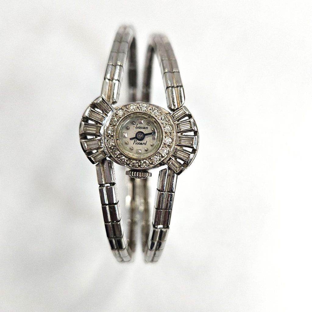 Lucien Piccard Antique Diamond Ladies Cocktail Watch 18 Karat White Gold, Circa 1950