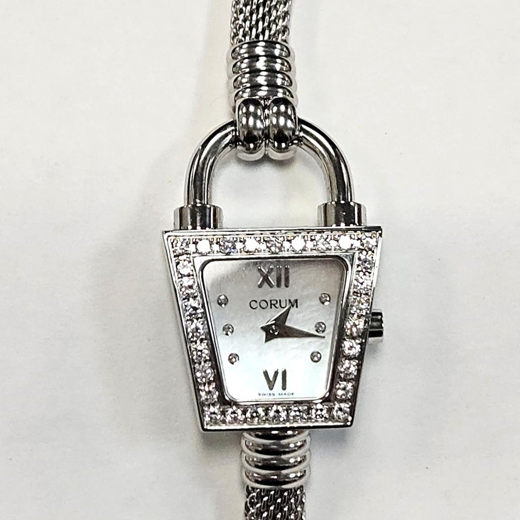 Corum Trapeze Diamond Stainless Steel Padlock Ladies Watch, Mother of Pearl Dial, Swiss Made