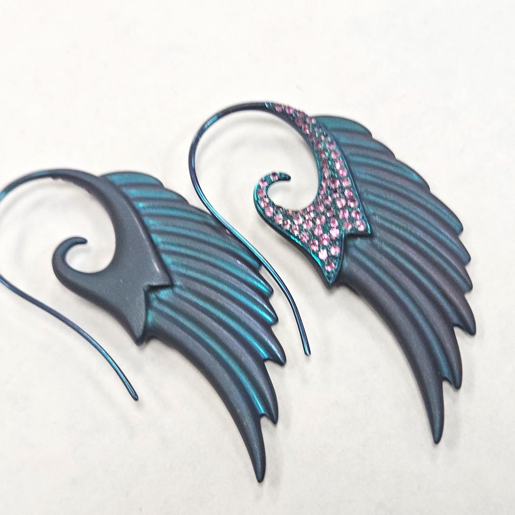 Noor Fares “Fly Me to the Moon” Wing Earrings in Sterling Silver E-Coated Cobalt  MD-EB-0250