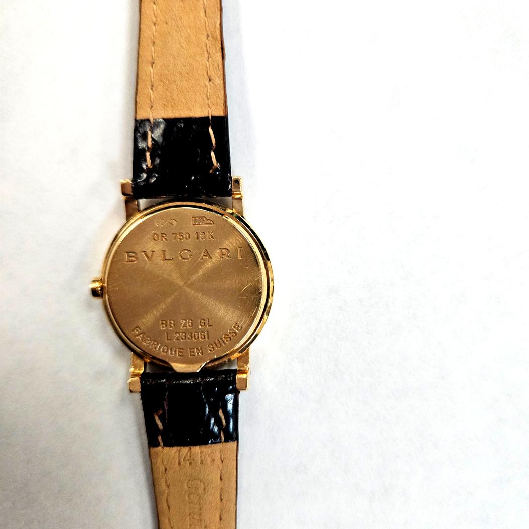 Bulgari Bvlgari 18k Yellow Gold Ladies Watch BB 26 GL Black Dial Date Swiss MDEB-0320