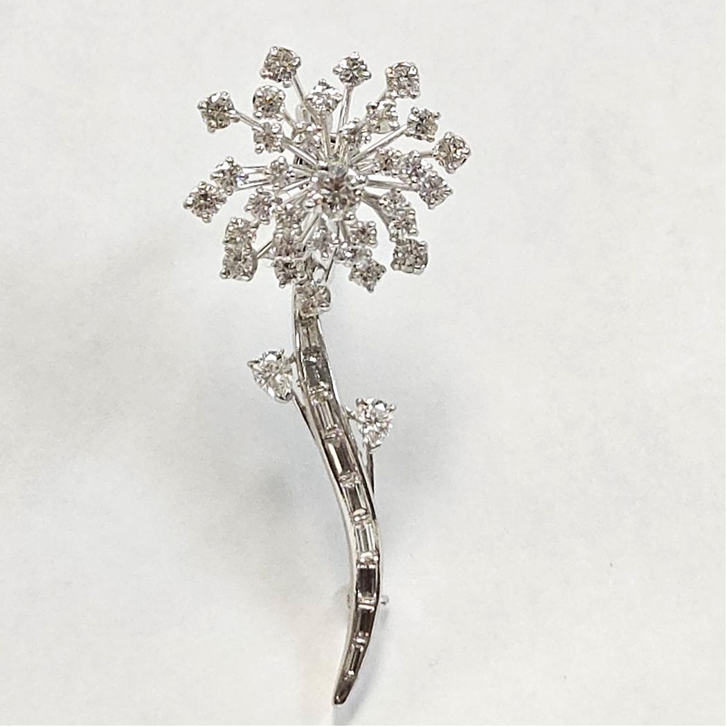 Oscar Heyman Platinum Diamond Floral Spray Brooch, 2.80 Carats Total Diamond Weight