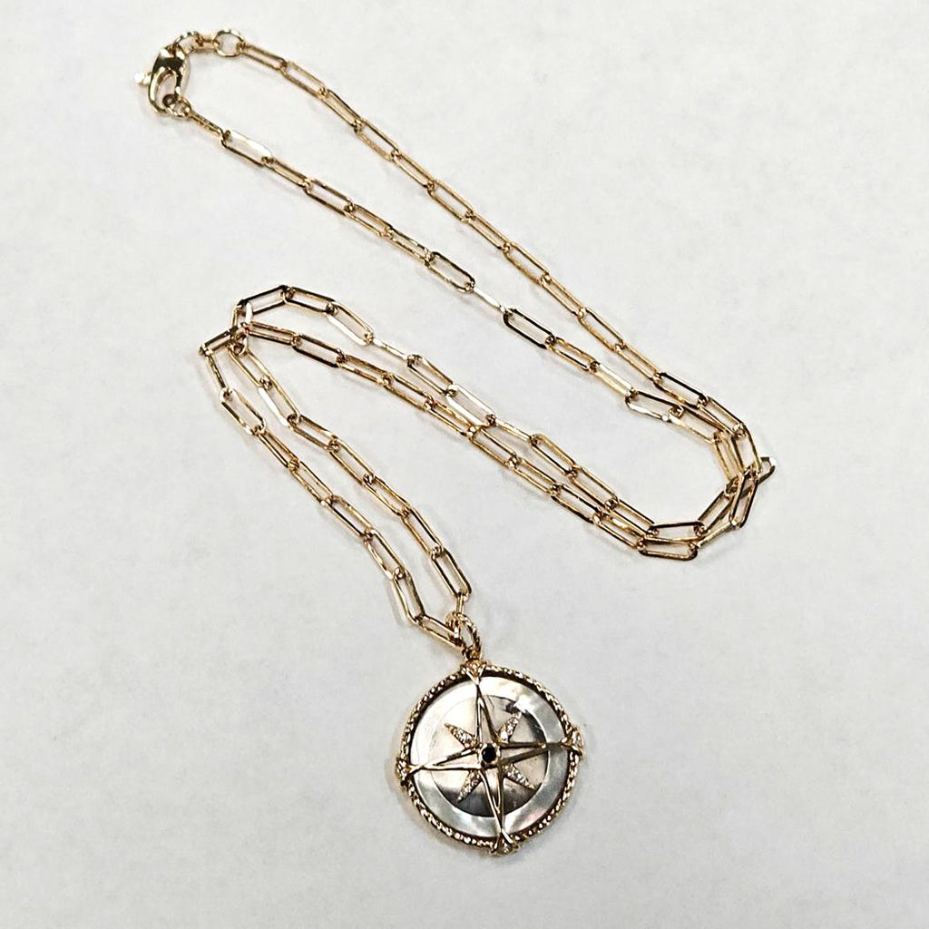 Effy Diamond Compass Pendant Necklace in 14 Karat Gold with Mother-of-Pearl