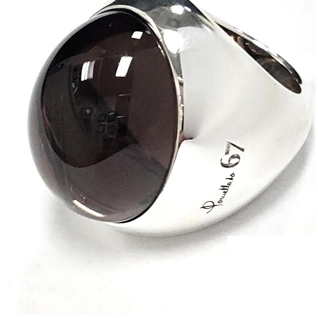Pomellato Chevalière Large Dome Ring -Sterling Silver with Smoky Topaz Cabochon MD-EB-0076