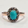 18 Karat Rose and White Gold Cabochon Turquoise Old Rose Cut Diamond Ring