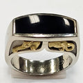 18 Karat White and Yellow Gold Black Jade Panther Ring Size 10.75