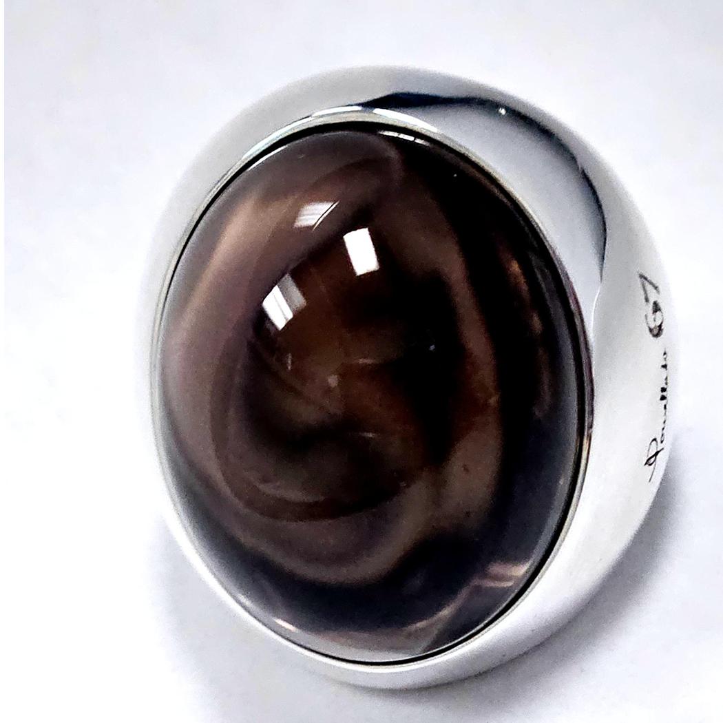 Pomellato Chevalière Large Dome Ring -Sterling Silver with Smoky Topaz Cabochon MD-EB-0076