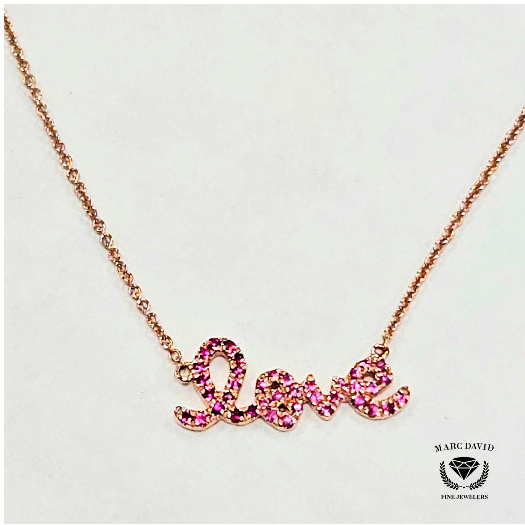 Sydney Evan 14k Rose Gold "Love" Necklace w/ Pink Sapphires 18" MAEB-0150