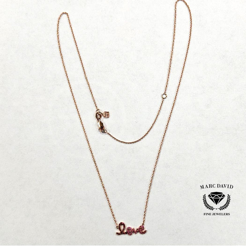 Sydney Evan 14k Rose Gold "Love" Necklace w/ Pink Sapphires 18" MAEB-0150