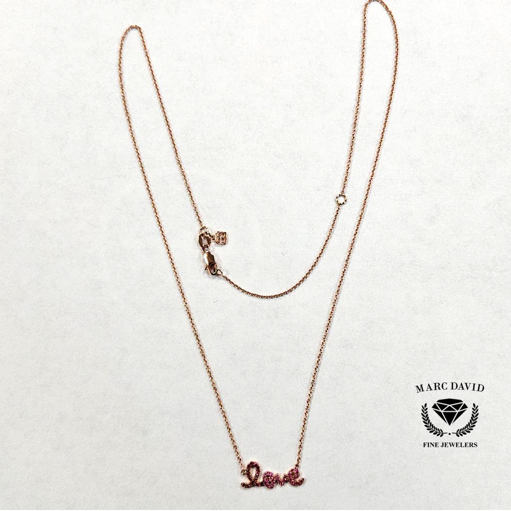 Sydney Evan 14k Rose Gold "Love" Necklace w/ Pink Sapphires 18" MAEB-0150