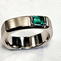 14 Karat White Gold Emerald Gentleman's Pinky Ring with Satin Finish