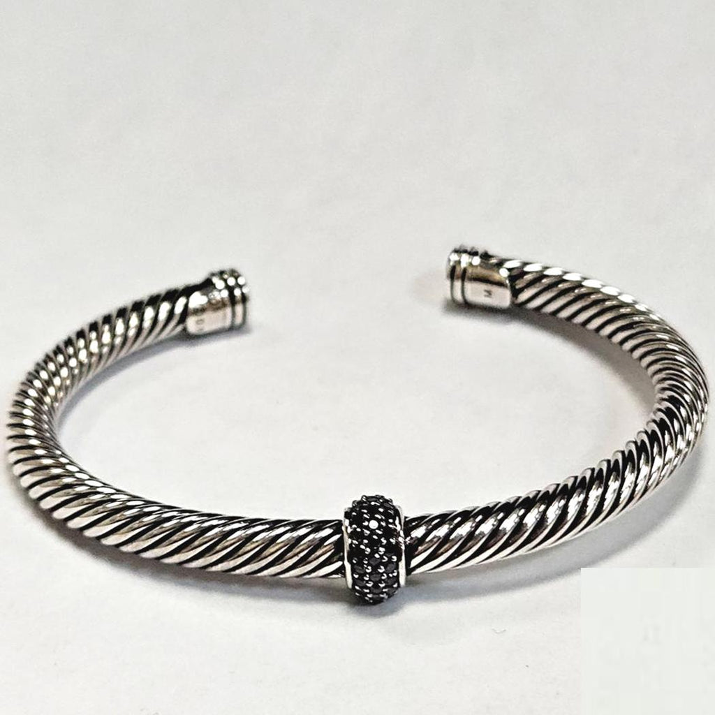David Yurman Cable Candy Bracelet  Sterling Silver with Pavé Black Diamonds, 6.5  MD-EB-0095