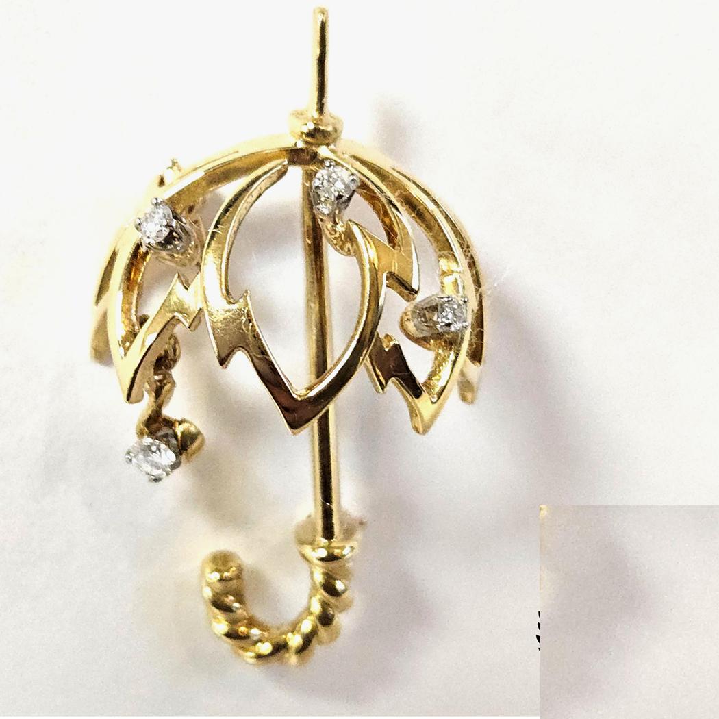 Kurt Wayne Umbrella Brooch in 18k Yellow Gold with Diamonds, 1974 MD-EB-  41