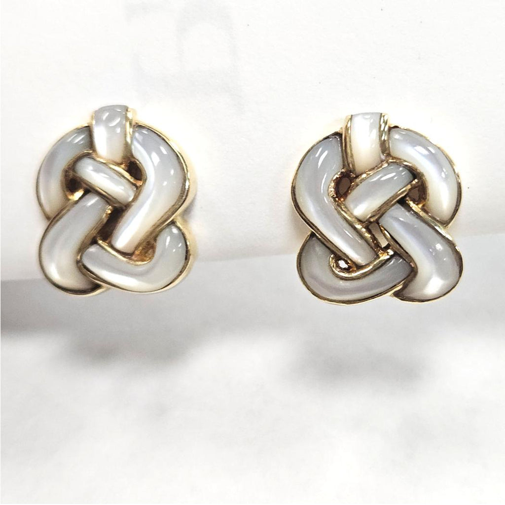 Angela Cummings 18k Gold Knot Earrings with Mother-of-Pearl Inlay, Circa 1982  MD-EB-0014