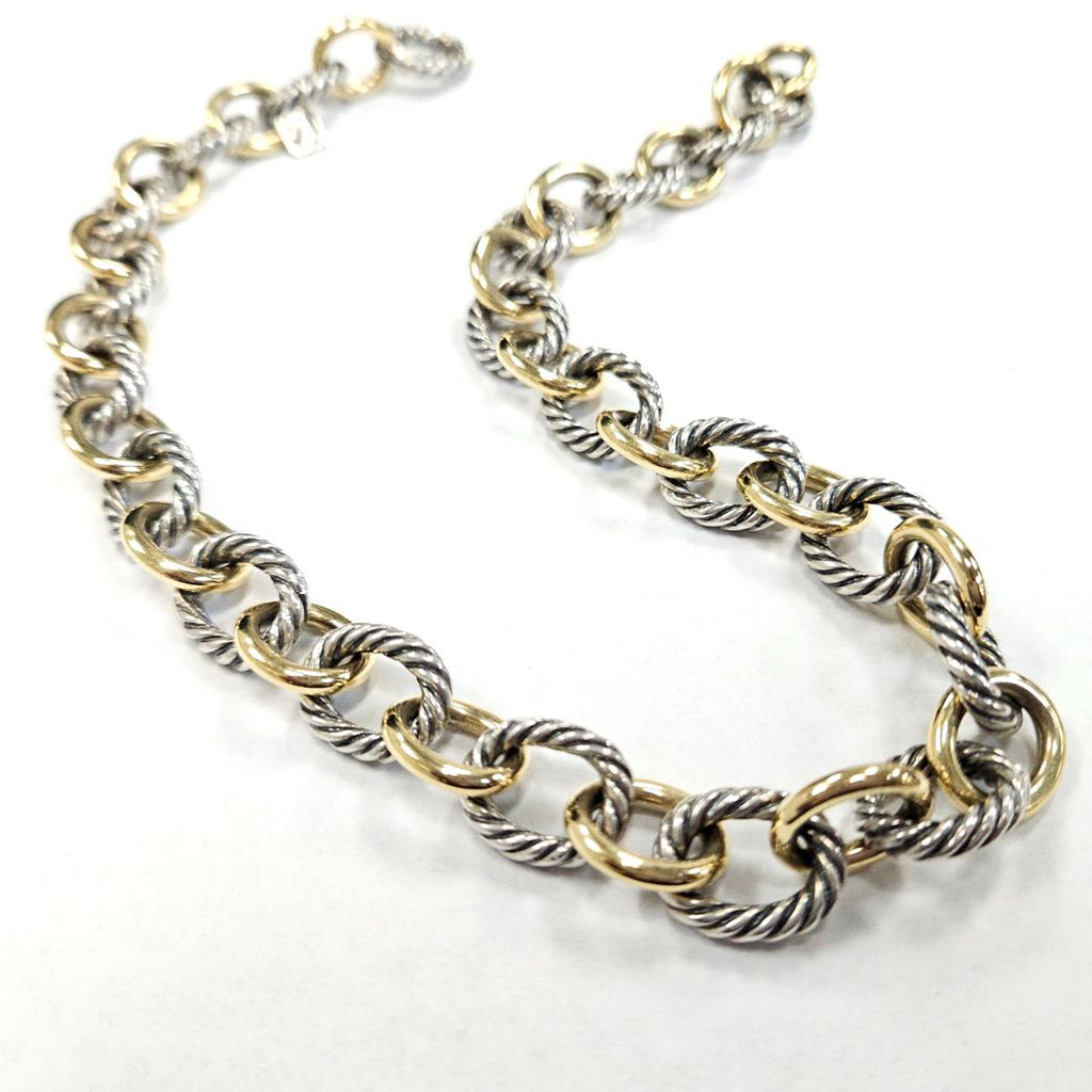 David Yurman Sterling Silver and 18k Gold Large Oval Link Necklace, 16"  MD-EB-026