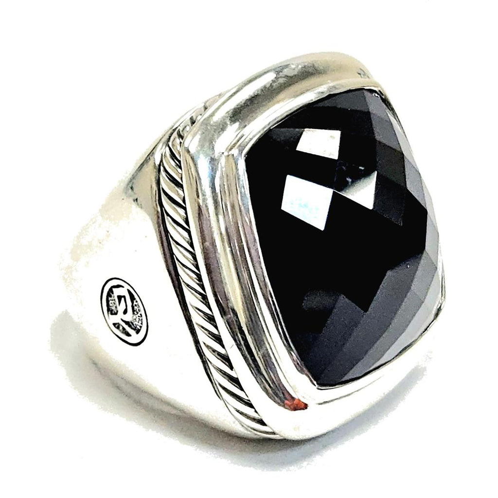 David Yurman Large Albion Ring in Sterling Silver with Cushion Onyx, Size 6 MD-EB-0074