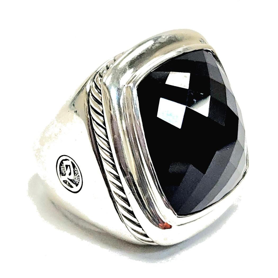 David Yurman Large Albion Ring in Sterling Silver with Cushion Onyx, Size 6 MD-EB-0074