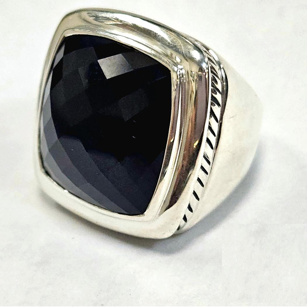 David Yurman Large Albion Ring in Sterling Silver with Cushion Onyx, Size 6 MD-EB-0074