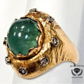 Antique Italian 18 Karat Gold Cabochon Emerald Diamond Textured Ring MDEB-0318