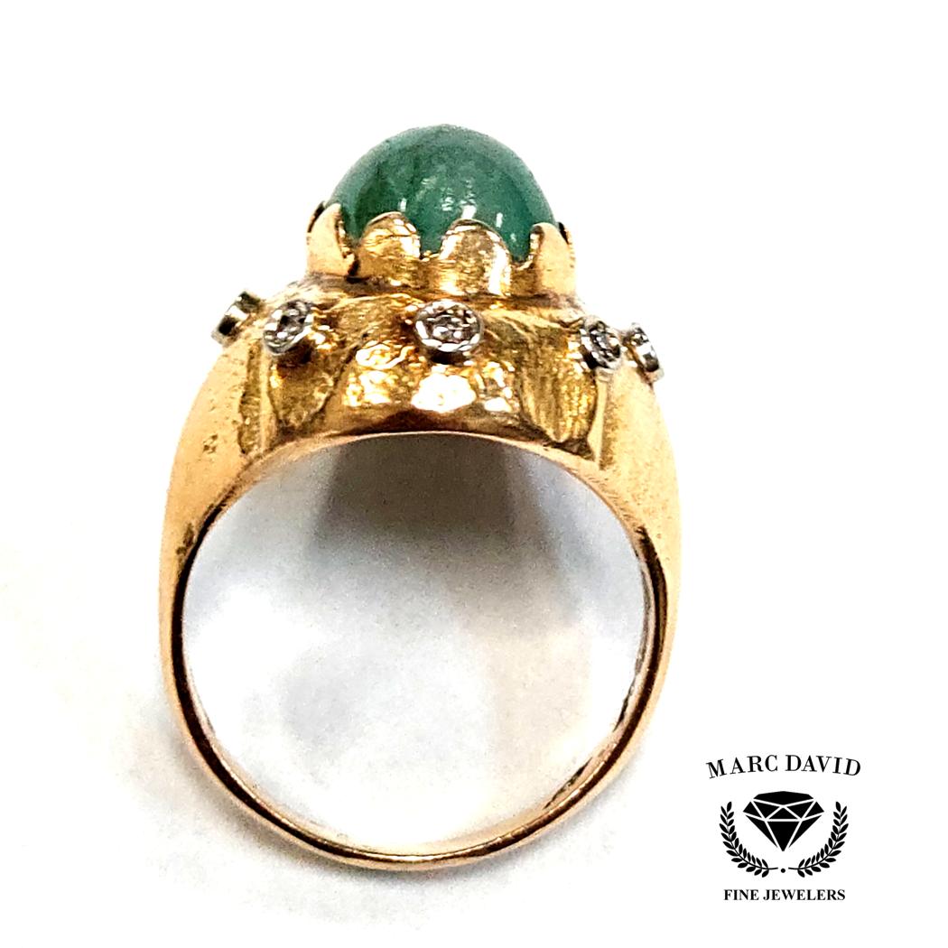 Antique Italian 18 Karat Gold Cabochon Emerald Diamond Textured Ring MDEB-0318