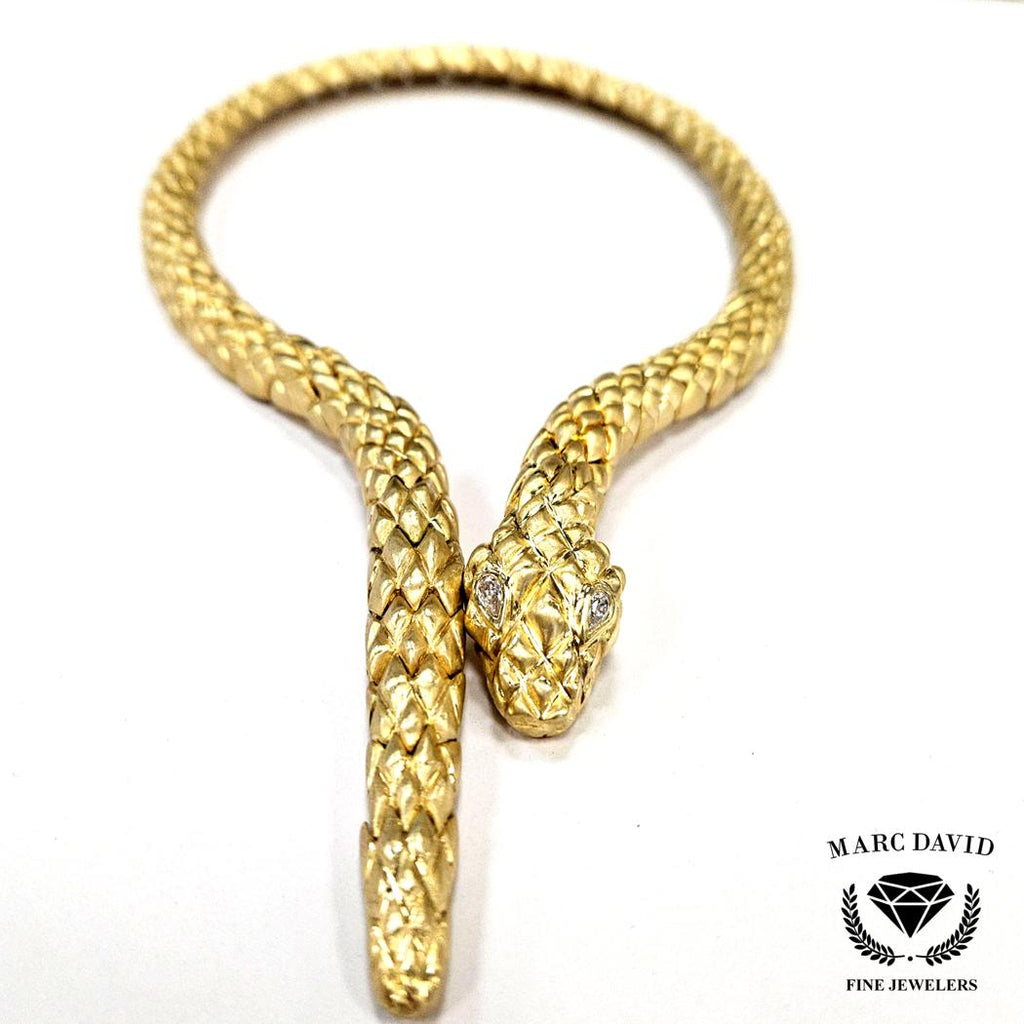 18K Gold Snake Necklace 380g Flexible Collar Diamond Eyes  Sal Praschnik NEW
