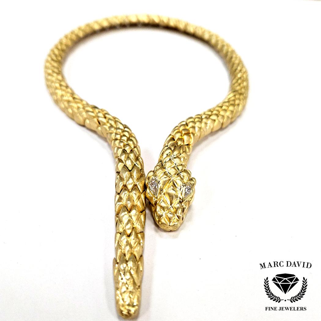 18K Gold Snake Necklace 380g Flexible Collar Diamond Eyes  Sal Praschnik NEW