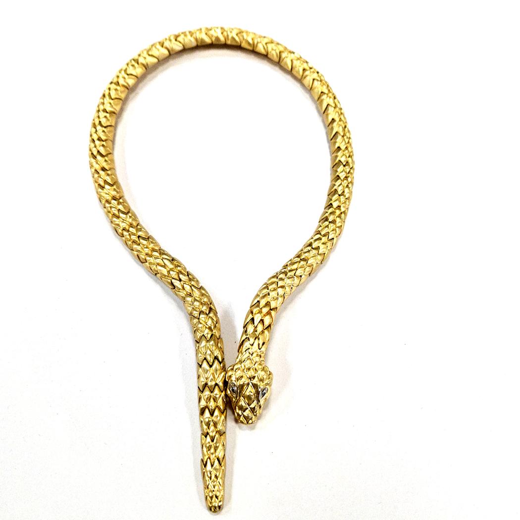 18K Gold Snake Necklace 380g Flexible Collar Diamond Eyes  Sal Praschnik NEW