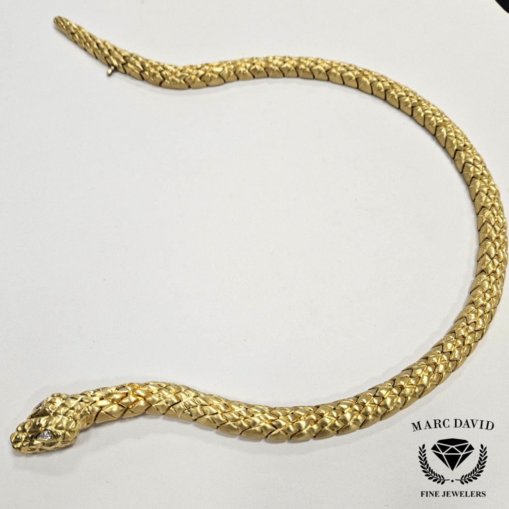 18K Gold Snake Necklace 380g Flexible Collar Diamond Eyes  Sal Praschnik NEW