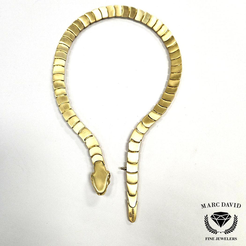 18K Gold Snake Necklace 380g Flexible Collar Diamond Eyes  Sal Praschnik NEW