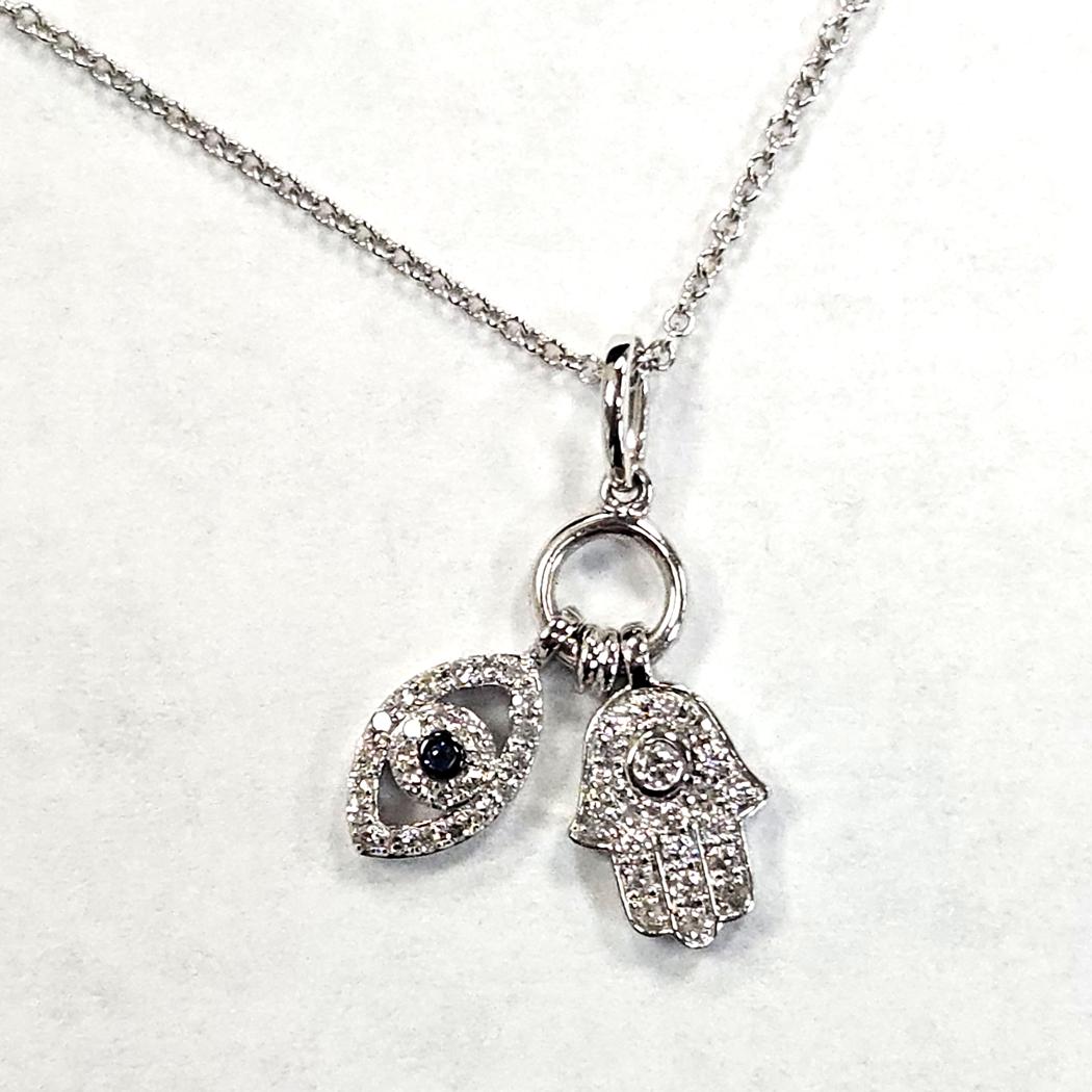 EFFY 14k White Gold Hamsa & Evil Eye Necklace 18" MD-EB-0023