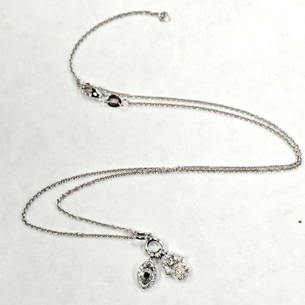 EFFY 14k White Gold Hamsa & Evil Eye Necklace 18" MD-EB-0023