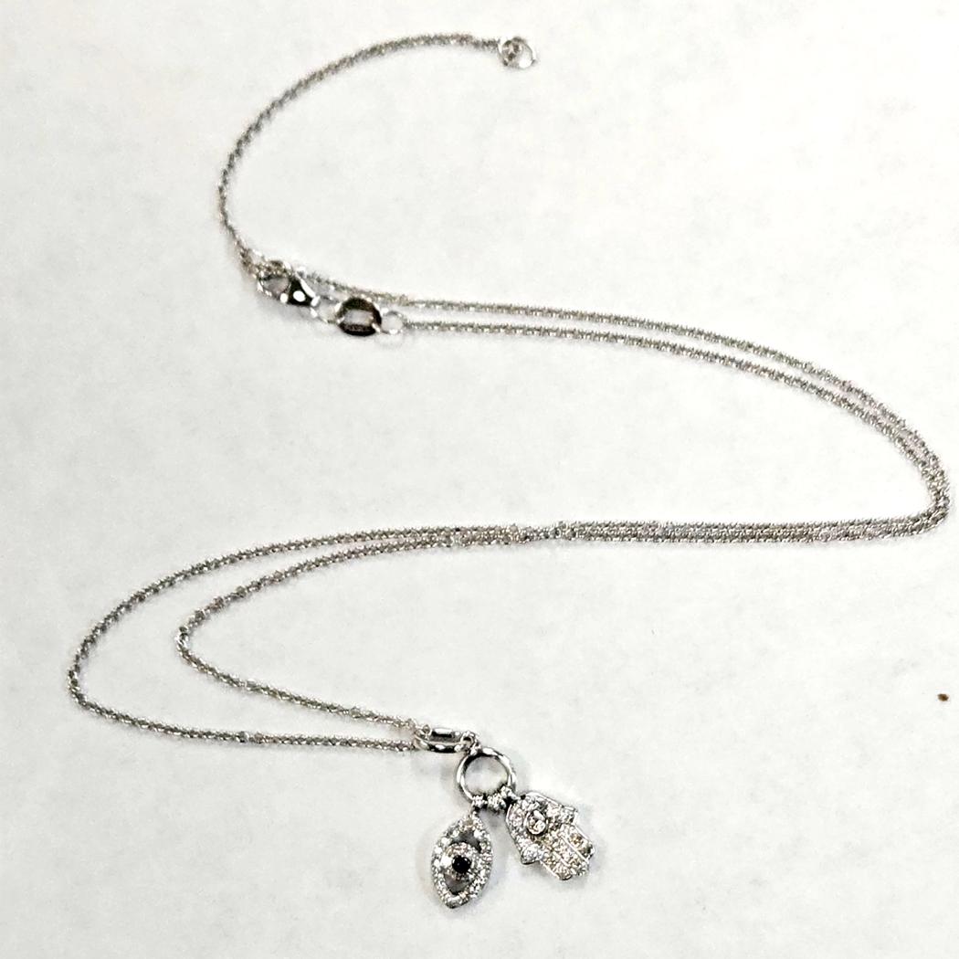 EFFY 14k White Gold Hamsa & Evil Eye Necklace 18" MD-EB-0023