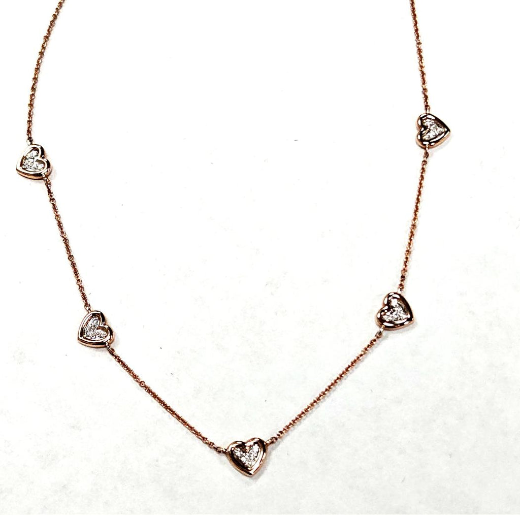 Links of London 14k Rose Gold Diamond Heart Station Necklace MD-EB-0148