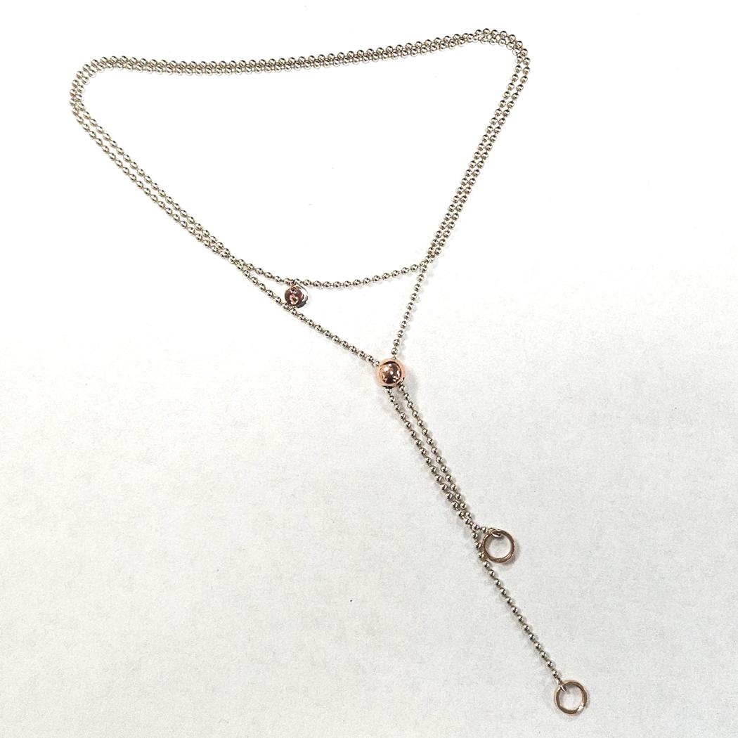 Dodo by Pomellato Bollicine Sterling Silver & 9k Rose Gold Lariat Necklace MD-EB-0187