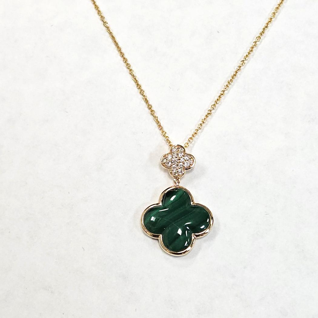 EFFY 18kt Yellow Gold Malachite & Diamond Clover Necklace