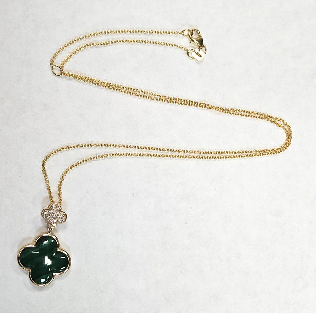 EFFY 18kt Yellow Gold Malachite & Diamond Clover Necklace