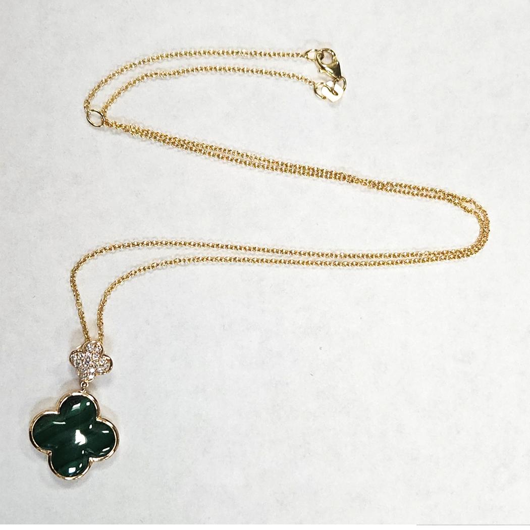 EFFY 18kt Yellow Gold Malachite & Diamond Clover Necklace